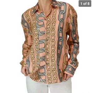 Marni Peach Chain SILK Twill Long Sleeve Blouse New